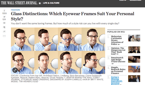 Eyewear For Men Wsj Article Weighs In On Style Risk Art And Science